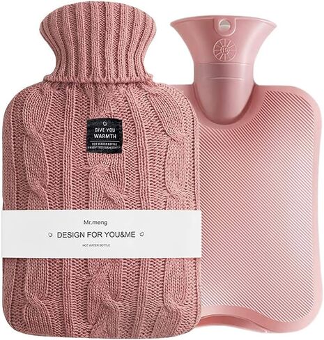 Small Cute Hot Water Bottle with Knit Cover, 1L Hot Water Bag for Children, Hot and Cold Compress, Hand Feet Warmer, Neck and Shoulder Pain Relief in Kuwait