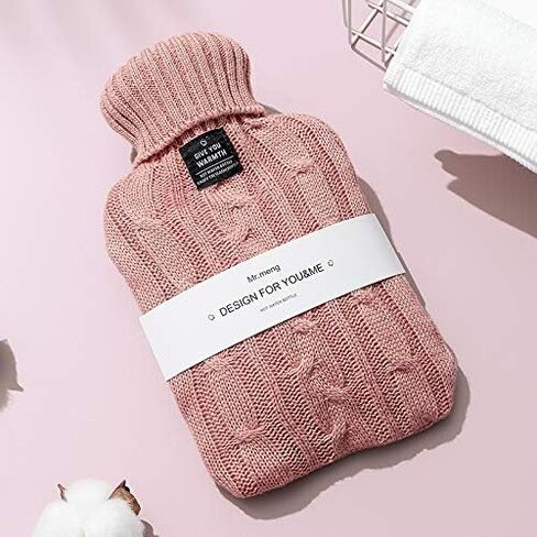 Small Cute Hot Water Bottle with Knit Cover, 1L Hot Water Bag for Children, Hot and Cold Compress, Hand Feet Warmer, Neck and Shoulder Pain Relief in Kuwait