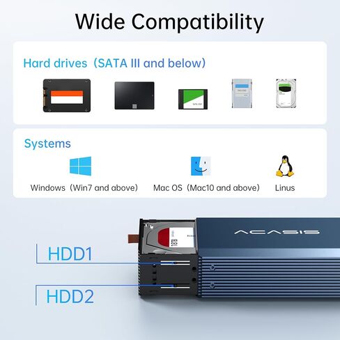 حاوية محرك الأقراص الصلبة الخارجية ACASIS 2 Bay RAID لـ 2.5/3.5 بوصة SATA HDD/SSD مع USB 3.0، تدعم RAID 0/1/JBOD/SPAN، بحد أقصى 6 جيجابت في الثانية تحت UASP، حاوية Raid بسعة 36 تيرابايت in Kuwait