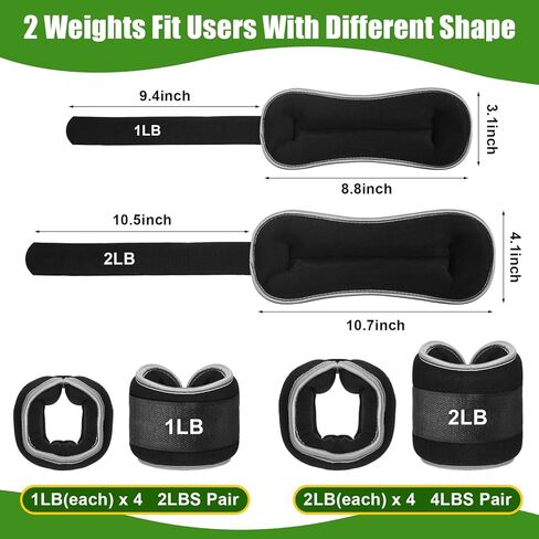4 Pairs Wrist Leg Weights for Women Ankle Weights Adjustable Arm Weights Fitness Weighted Wristbands 1lbs 2lbs Each Ankle Leg Weight Strap for Gym Yoga Training Walking Jogging Running in Saudi Arabia