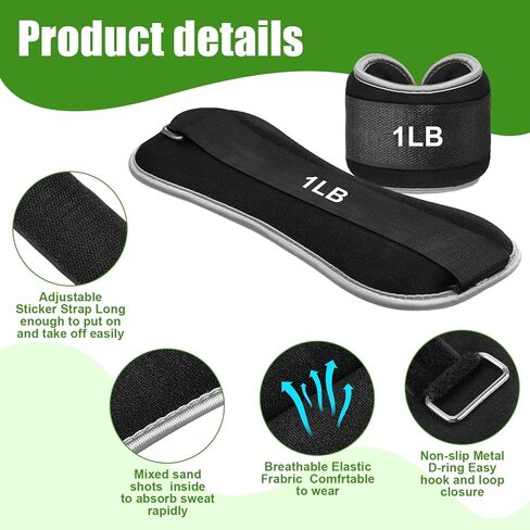 4 Pairs Wrist Leg Weights for Women Ankle Weights Adjustable Arm Weights Fitness Weighted Wristbands 1lbs 2lbs Each Ankle Leg Weight Strap for Gym Yoga Training Walking Jogging Running in Saudi Arabia