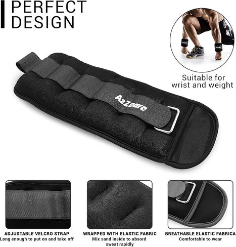 A2ZCARE وزن الكاحل المعصم الذراع الساق الأوزان حزام قابل للتعديل مريح وناعم للنساء والرجال والأطفال للياقة البدنية، بيلاتيس، التمارين الرياضية، الجمباز، الركض، تدريب القوة - زوج 10 رطل in Kuwait