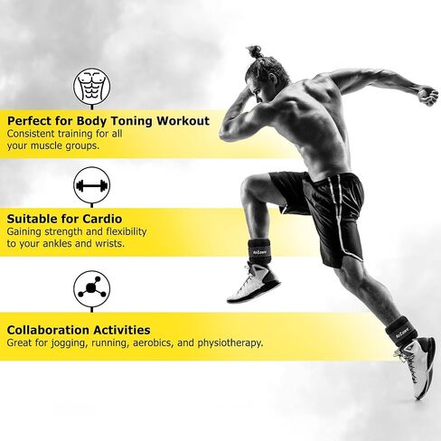 A2ZCARE وزن الكاحل المعصم الذراع الساق الأوزان حزام قابل للتعديل مريح وناعم للنساء والرجال والأطفال للياقة البدنية، بيلاتيس، التمارين الرياضية، الجمباز، الركض، تدريب القوة - زوج 10 رطل in Kuwait