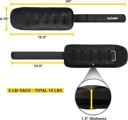 A2ZCARE وزن الكاحل المعصم الذراع الساق الأوزان حزام قابل للتعديل مريح وناعم للنساء والرجال والأطفال للياقة البدنية، بيلاتيس، التمارين الرياضية، الجمباز، الركض، تدريب القوة - زوج 10 رطل in Kuwait