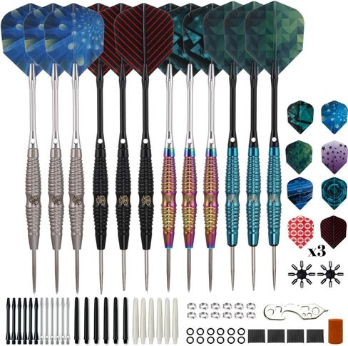 Darts Metal Tip Set - Steel Tip Darts Darts Set Professional Metal Darts 12 pcs 21 Grams Pro Dart Set with Rings Nylon Aluminum Shafts 24 Flights Darts Tool in Kuwait