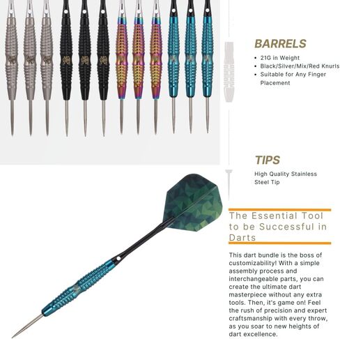 Darts Metal Tip Set - Steel Tip Darts Darts Set Professional Metal Darts 12 pcs 21 Grams Pro Dart Set with Rings Nylon Aluminum Shafts 24 Flights Darts Tool in Kuwait