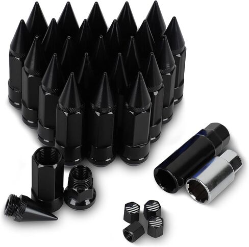 صواميل العروة M14X1.5، 24 قطعة صامولة عجلة مضادة للسرقة مع مقبس 2 قطعة (أسود) in Saudi Arabia