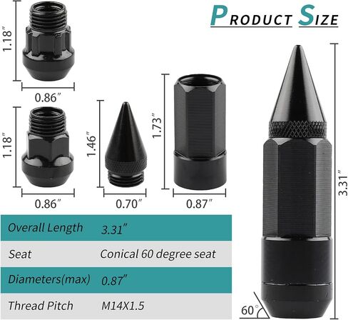 صواميل العروة M14X1.5، 24 قطعة صامولة عجلة مضادة للسرقة مع مقبس 2 قطعة (أسود) in Saudi Arabia