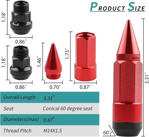 صواميل العروة M14X1.5، 24 قطعة صامولة عجلة مضادة للسرقة مع مقبس 2 قطعة (أسود) in Saudi Arabia