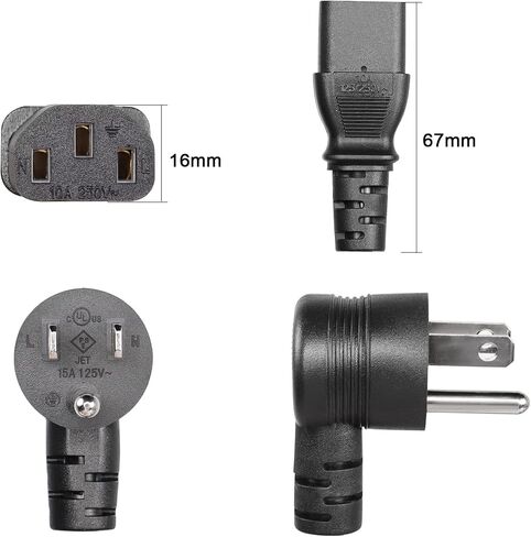 GELRHORN 4.9Ft 90 درجة 3-Prong NEMA 5-15P إلى IEC 320 C13 سلك زنبركي للطاقة، 10A 250V/15A 125V 18WAG لأعلى زاوية NEMA 5-15P إلى C13 كابل طاقة تيار متردد للشاشة والكمبيوتر والطابعة والماسح الضوئي in Saudi Arabia