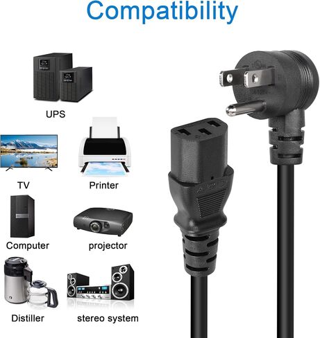 GELRHORN 4.9Ft 90 درجة 3-Prong NEMA 5-15P إلى IEC 320 C13 سلك زنبركي للطاقة، 10A 250V/15A 125V 18WAG لأعلى زاوية NEMA 5-15P إلى C13 كابل طاقة تيار متردد للشاشة والكمبيوتر والطابعة والماسح الضوئي in Saudi Arabia