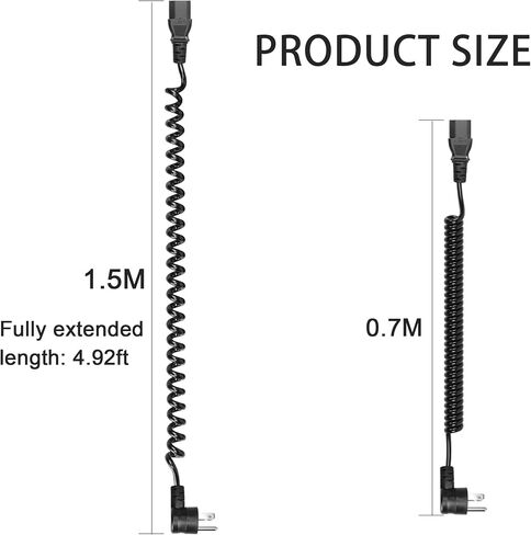 GELRHORN 4.9Ft 90 درجة 3-Prong NEMA 5-15P إلى IEC 320 C13 سلك زنبركي للطاقة، 10A 250V/15A 125V 18WAG لأعلى زاوية NEMA 5-15P إلى C13 كابل طاقة تيار متردد للشاشة والكمبيوتر والطابعة والماسح الضوئي in Saudi Arabia
