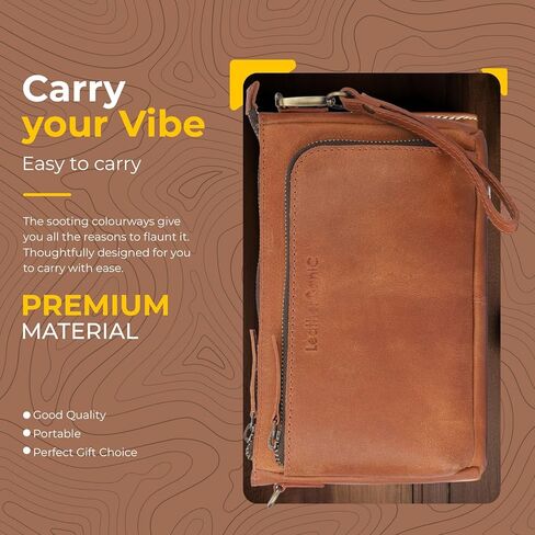 Leather Cord Organiser Pouch Portable Tech Bag with 3 Zipper Closure Electronic Organizer Travel Case (Tan) in Saudi Arabia