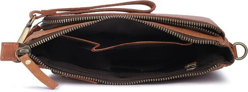 Leather Cord Organiser Pouch Portable Tech Bag with 3 Zipper Closure Electronic Organizer Travel Case (Tan) in Saudi Arabia