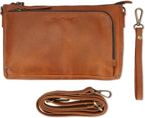 Leather Cord Organiser Pouch Portable Tech Bag with 3 Zipper Closure Electronic Organizer Travel Case (Tan) in Saudi Arabia