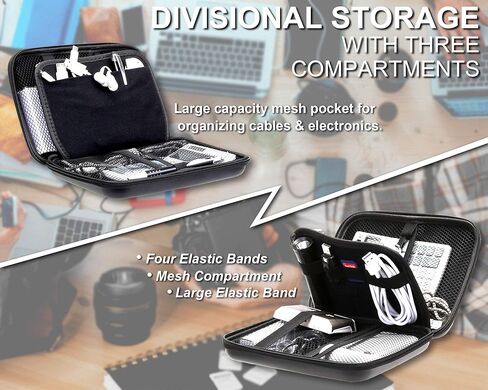 Travigo Leatherette Organizer Hard Shell Case Portable Tech Gadget Storage Electronic Accessories,TA-21 (Black) in Kuwait