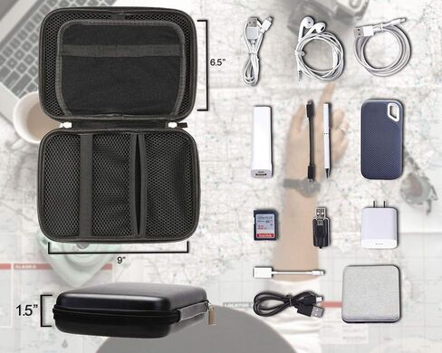 Travigo Leatherette Organizer Hard Shell Case Portable Tech Gadget Storage Electronic Accessories,TA-21 (Black) in Kuwait