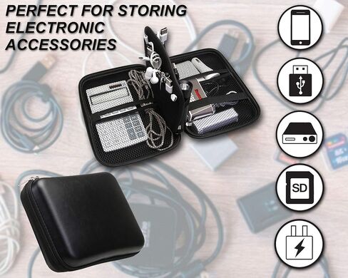 Travigo Leatherette Organizer Hard Shell Case Portable Tech Gadget Storage Electronic Accessories,TA-21 (Black) in Kuwait