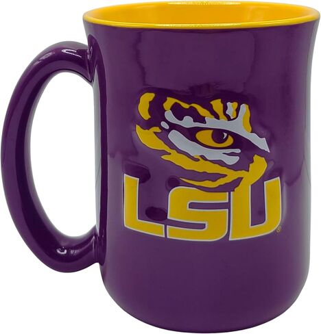 كوب مقهى منحوت كبير الحجم من Boelter Brands NCAA سعة 15 أونصة مع شعار مرتفع ولون داخلي (LSU Tigers) in Kuwait