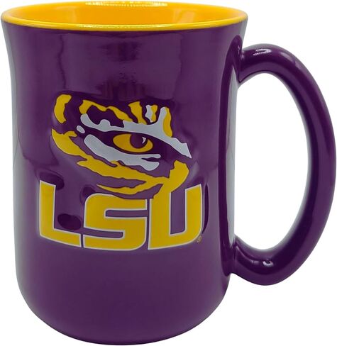 كوب مقهى منحوت كبير الحجم من Boelter Brands NCAA سعة 15 أونصة مع شعار مرتفع ولون داخلي (LSU Tigers) in Kuwait