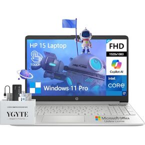 HP 15 Inch Laptop Touchscreen Computer, FHD 15.6 Laptop Touch Screen, Intel 10-Core i7 Laptop Lifetime Office, 64GB RAM 2TB SSD+512GB PSSD, Students Business Laptop PC,Windows 11 Pro Copilot AI,10 Key