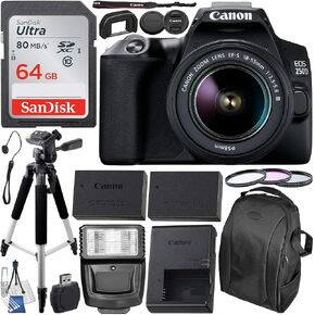 SSE Canon EOS 250D (REBEL SL3) DSLR مع عدسة DC III 18-55 ملم III وحزمة الملحقات الأساسية-تشمل: بطاقة الذاكرة SDXC 64GB 64GB ، بطارية الحياة الممتدة ، فلاش العبيد ، 37 "Tripod & More