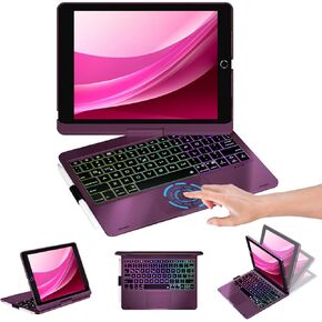 Baisla iPad 9th Generation Case with Keyboard 10.2" (2021), 360° Rotatable with Trackpad & Rainbow Backlit, iPad Keyboard case for 9th/8th/7th, iPad Air 3, iPad Pro 10.5 (Raspberry)