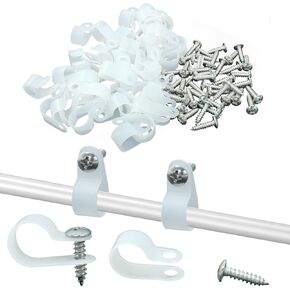 Waziaqoc 100 Pack 1/4 Inch Rope Light Clips, Nylon R-Style Mounting Clips, Cable Clip Wire Clamp with Mounting Screws for Wire Management, Outside String Lights