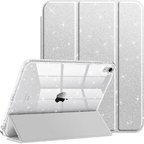 Fintie Slim Case for iPad 10th Generation 10.9 Inch Tablet (2022 Model) - [Built-in Pencil Holder] Glittering Sparkly Shockproof Cover with Shiny Clear Back Shell, Auto Wake/Sleep, Silver
