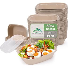 50 Pack 50 OZ Large Paper Bowls with Lids, Heavy Duty Disposable Compostable Bowls for Party, Disposable Bowls Bulk Soak-Proof and Microwave Safe for Hot/Cold Use (50OZ-50PACK)