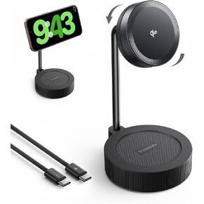 Qi2 Magsafe Compatible Wireless Charger Stand for iPhone 16, Threekey 15W Magnetic Desk Charging Station for iPhone 15/14/13/12 and Airpods, Black