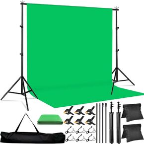 Backdrop Stand for Parties, 10x7ft(WxH) Photo Shoot Adjustable Support Poles Ground Kit with Green Screen Background for Photo Studio, Banner, Photographic Equipments,Parties Events Decoration