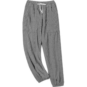 Cromoncent Mens Fleece Pajamas Fuzzy PJ Pants with Pockets Sleepwear