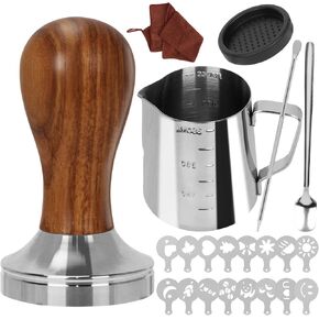 23 PCS Coffee Tamper Set, Espresso Accessories Kit Barista Kit, with Espresso Tamper 51mm, Coffee Stirrer, Frothing Pitcher, Tamper Mat, Latte Art Pen, Sandalwood Tamper for Espresso Machine