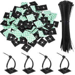 Hicarer 100 Pack Adhesive Clips for Wire Zip Tie Holder Mounts Self Adhesive Cable Base Holders Black Multi Purpose Cords Cable Tie Sticky Desk Wall Organizer