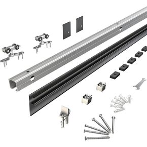 مجموعة أدوات باب الحظيرة بطول 6 أقدام من JUBEST، أجهزة السكك الحديدية لصندوق سبائك الألومنيوم، مسار باب منزلق منخفض الخلوص للباب الخشبي الداخلي الكلاسيكي الحديث، أسود in Kuwait