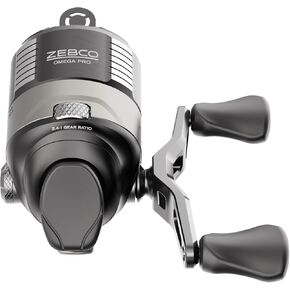 Zebco Omega Pro Spincast Fishing Reel, Dual Ceramic Pick-up Pins, Solid-Brass Pinion Gear, GlideLine ll Line Retrieval System, Pre-Spooled, Black
