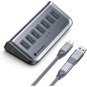 Yottamaster 7 Port USB 3.0 Hub, Data USB Hub Splitter with 3.2ft Cable Compatible with MacBook, Mac Pro, Compatible with Mac Mini, iMac, Laptop, PC, USB Flash Drives, Mobile HDD, Printer (3.2ft)