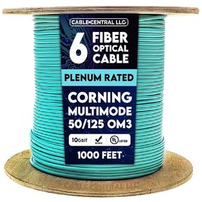 6 Fiber Indoor Distribution Fiber Optic Cable, Multimode 50/125 OM3, Corning, 10 Gbit, Aqua, Riser Rated, Corning Glass, Spool, 1000 Feet