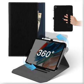 for Samsung Galaxy Tab A8 10.5 Inch 2021 Case with Pocket & Pencil Holder,360 Rotate Multi-Angle Viewing,Auto Wake/Sleep, Soft PU Leather Stand Cover for Women Men,BlackBrown
