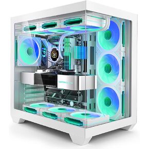 ATX PC Case, 7 PWM ARGB Fans Pre-Installed, Computer Case Tempered Glass