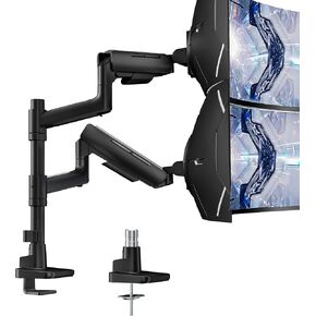 Dual Monitor Mount Vertical for 17-49 Inch Ultrawide Heavy Duty Curved Screen Stacking, Computer Arm Compatible with Samsung and LG Monitor, Gas Spring Adjustable Monitor Stand for Dual, White