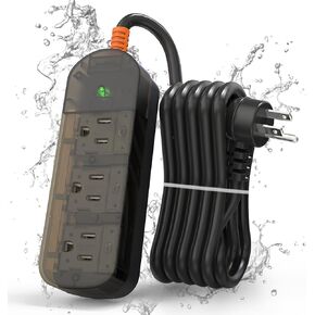 Power Strip Surge Protector, 5Ft Extension Cord with 3 Outlets,Waterproof Class 6 Heavy Duty Extension Cord for Indoor Outdoor,1875W/15A,UL FCC IPX6 Listed(3 Outlets(White), 5FT)