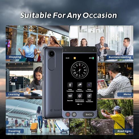 2024 Language Translator Device, Support 142 Languages and Accents, Two Way Real-Time Voice Translation, Online/Offline/AI/Voice/Photo Translation for Travel, Learning and Business, 2000mA in Saudi Arabia