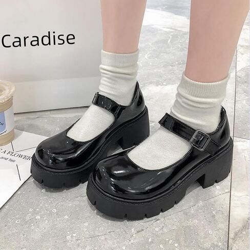 Caradise Womens Chunky Mary Jane Platform Shoes Patent Leather Uniform Dress Shoes in Saudi Arabia
