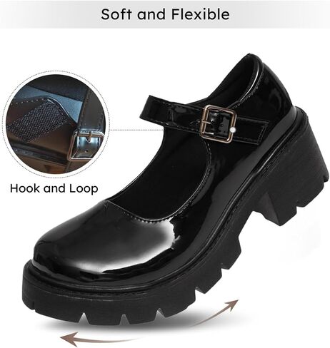 Caradise Womens Chunky Mary Jane Platform Shoes Patent Leather Uniform Dress Shoes in Saudi Arabia