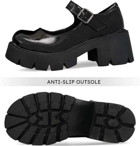 Caradise Womens Chunky Mary Jane Platform Shoes Patent Leather Uniform Dress Shoes in Saudi Arabia
