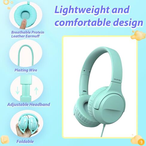 INFURTURE 2 Packs Kids USB C Headphones for School,Type C Kids Headphones,Wired Boys Girls Headphones with Safe Limiter 94dB,HD Stereo Sound,Foldable On/Over Ear Headphones for/Tablet/School/Travel in Kuwait