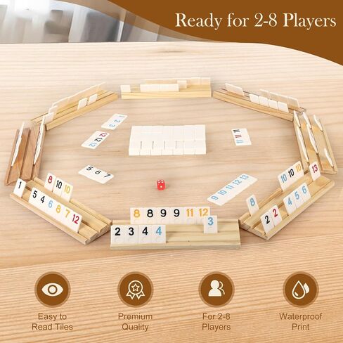 2-8 Players Rummy Game with 8 Wooden Racks, 214 Melamine Tiles, Premium Portable Case, Tile Board Games for Adults, Travel, Easter Bastket Stuffers, Easter Gifts for Men Women Dad Mom in Saudi Arabia