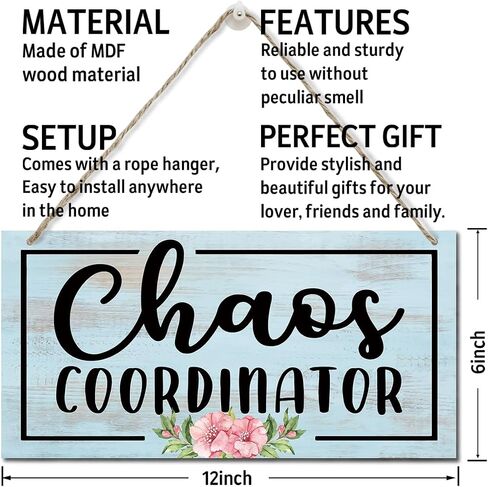 Funny Chaos Coordinator Wood Sign, Wood Signs, Hanging Printed Wall Plaque Wood Signs, Home Office Decor, Hanging Rustic Family Signs for Home Decor Gift, Rustic Farmhouse Wall Decor 12x6 inch C in Saudi Arabia
